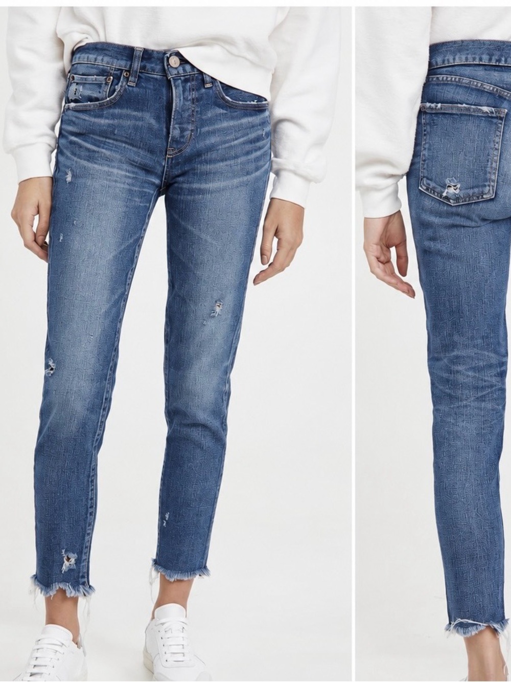 Moussy Mid Blue Distressed Cropped Ankle Jeans